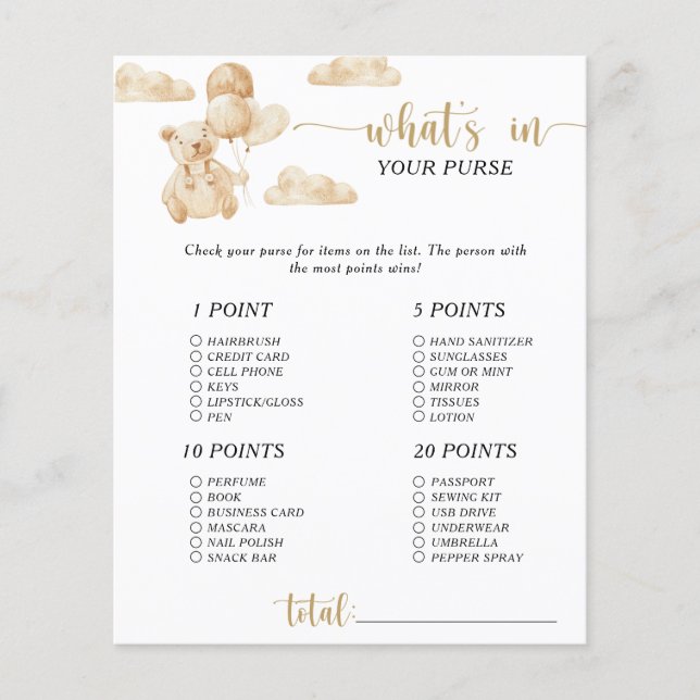 Lámina Bear letra de oro \ qué hay en el juego de tu bols (Anverso)