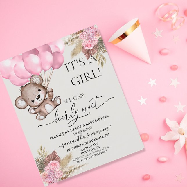 Lámina Bearly Wait Baby Shower Teddy Bear Boho Chica rosa (Subido por el creador)