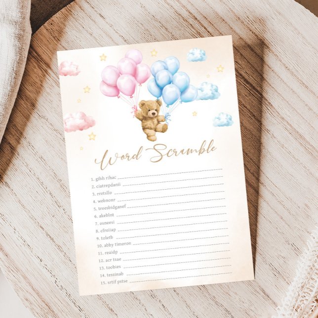 Lámina Bearly Wait Bear Gender Reveal Word Scramble Game (Bear Gender Reveal Game)