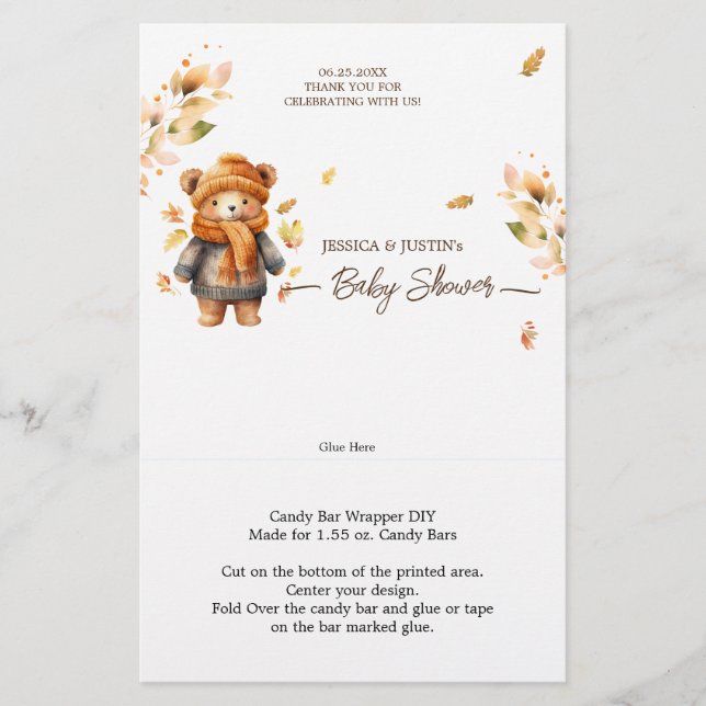 Lámina Bearly Wait Fall Baby Shower Candy Bar Wrapper (Anverso)