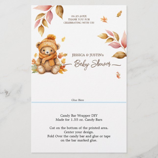 Lámina Bearly Wait Fall Baby Shower Candy Bar Wrapper (Anverso)