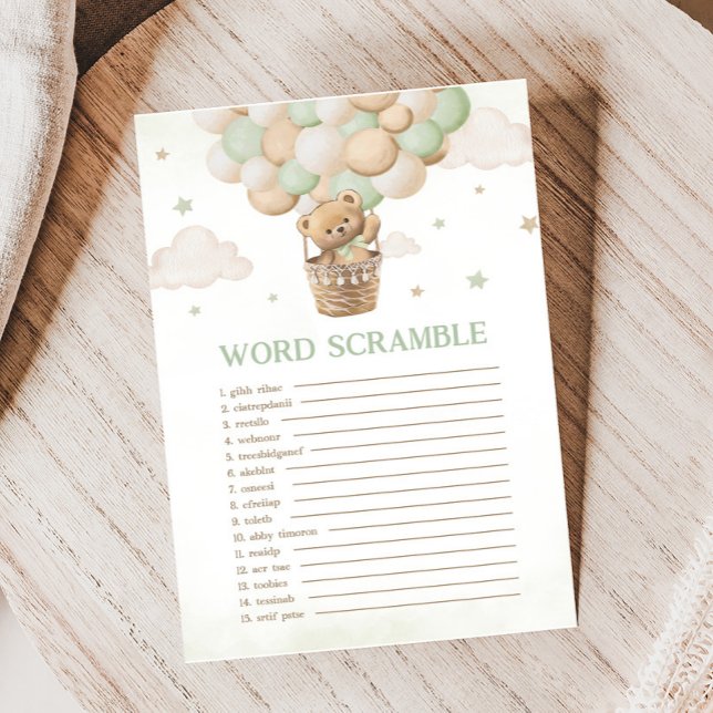 Lámina Bearly Wait Green Baby Shower Word Scramble Game (Bearly Wait Bear Baby Shower Game )