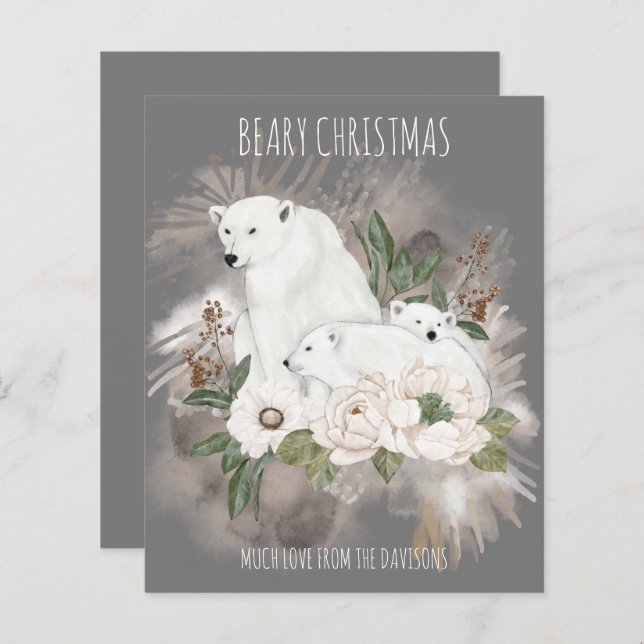 Lámina Beary Navidades Family Name Gray Polar Bear Card (Anverso / Reverso)