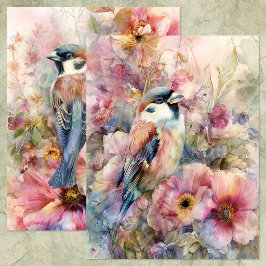 LÁMINA BEAUTIFUL BIRD IN GARDEN SCRAPBOOK PAPER