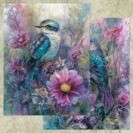 LÁMINA BEAUTIFUL BIRD IN GARDEN SCRAPBOOK PAPER