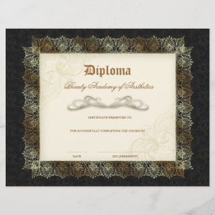 Lámina Beauty School Diploma Black Cream Gold Lace Frame