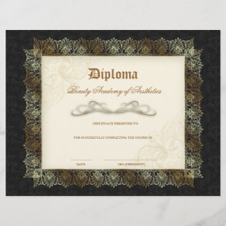 Lámina Beauty School Diploma Black Cream Gold Lace Frame