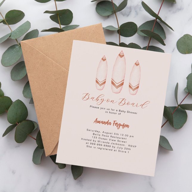 Lámina Bebé a bordo Surfboard Baby Shower marrón beige (Subido por el creador)