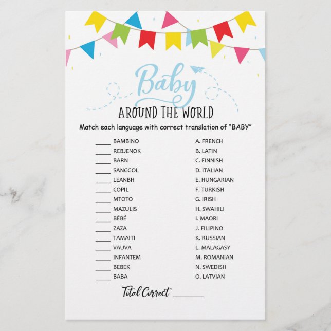 Lámina Bebé alrededor del mundo con Baby Shower de respue (Anverso)