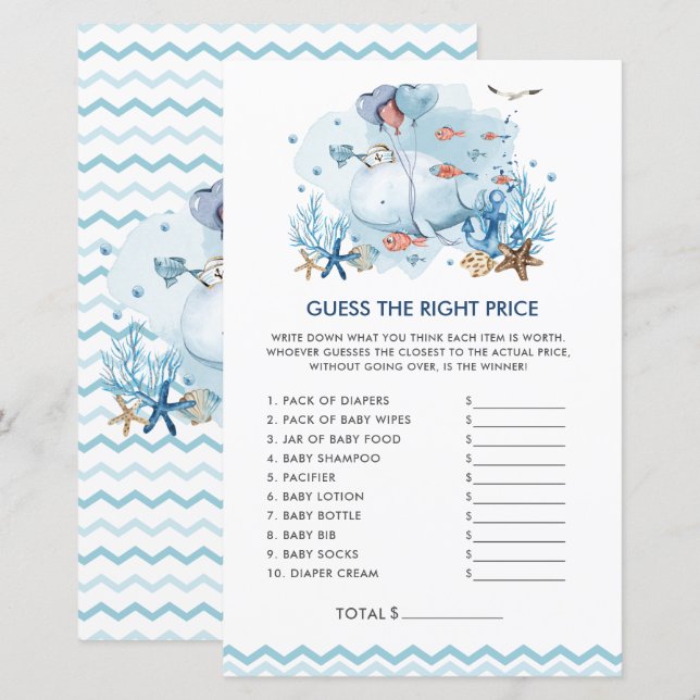 Lámina Bebé ballena azul adivina el precio correcto (Anverso / Reverso)