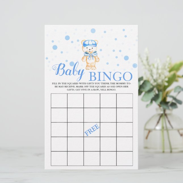 Lámina Bebé Bingo Azul Bebé Niño Juego de ducha (Anverso de pie)