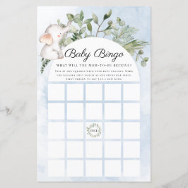 Lámina Bebé Bingo Elephant Boy Blue Baby Shower Game