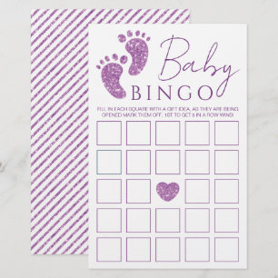 Lámina Bebé Bingo Purpurina Púrpura Pies Baby Shower