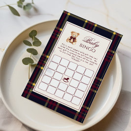 Lámina Bebé Bingo Teddy Bear Red Plaid Baby Shower juego
