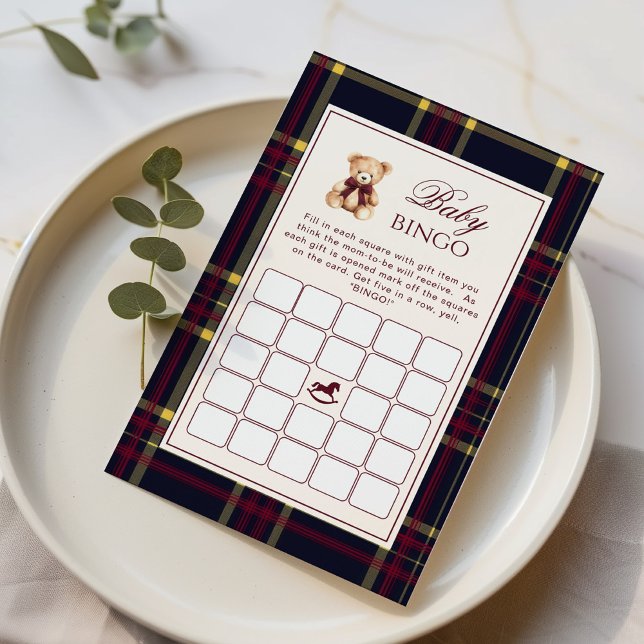 Lámina Bebé Bingo Teddy Bear Red Plaid Baby Shower juego (Subido por el creador)
