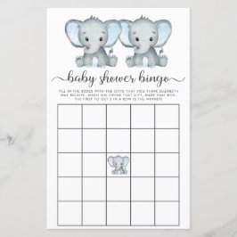 Lámina Bebé Bingo Twin Boys Elephant Shower Game