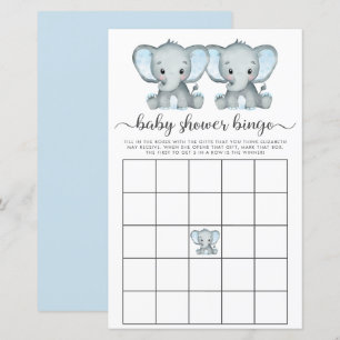 Lámina Bebé Bingo Twin Boys Elephant Shower Game