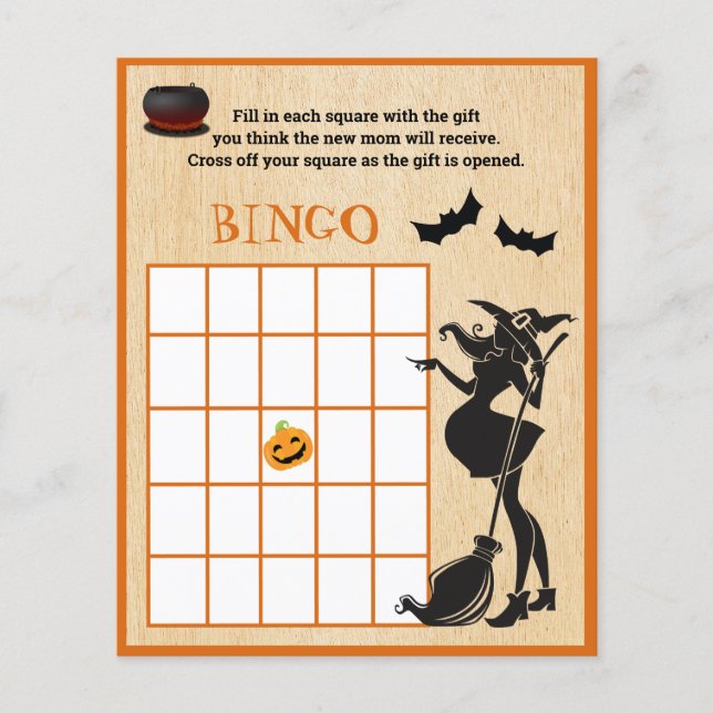 Lámina Bebé Breve Ducha Halloween Juego de Bingo de Bruja (Anverso)