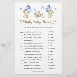 Lámina Bebé Celebridad Nombres Teddy Bear Boy Baby Shower