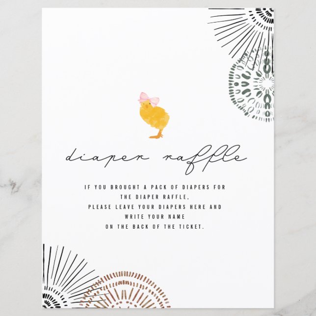 Lámina Bebé Chick Pink Bow Baby Shower Diaper Raffle (Anverso)