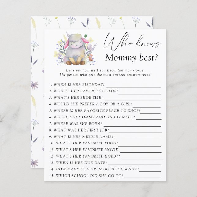 Lámina Bebé Cordero - Quién conoce a mamá mejor juego (Anverso / Reverso)