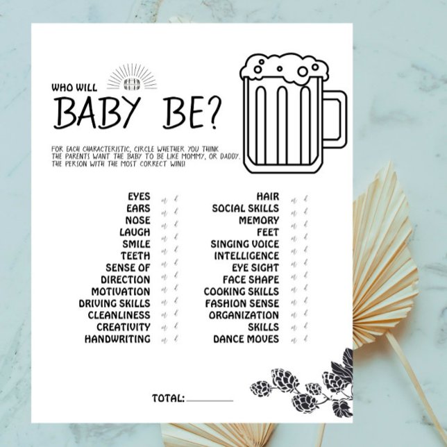 Lámina Bebé de cerveza - B&W - ¿Quién será el bebé? Juego (Subido por el creador)