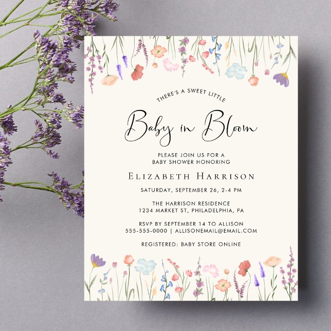 Lámina Bebé de flores silvestres de Boho en la invitación (Subido por el creador)