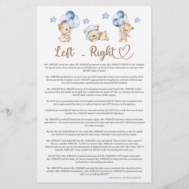 Lámina Bebé de oso de peluche ducha izquierda derecha (Anverso)