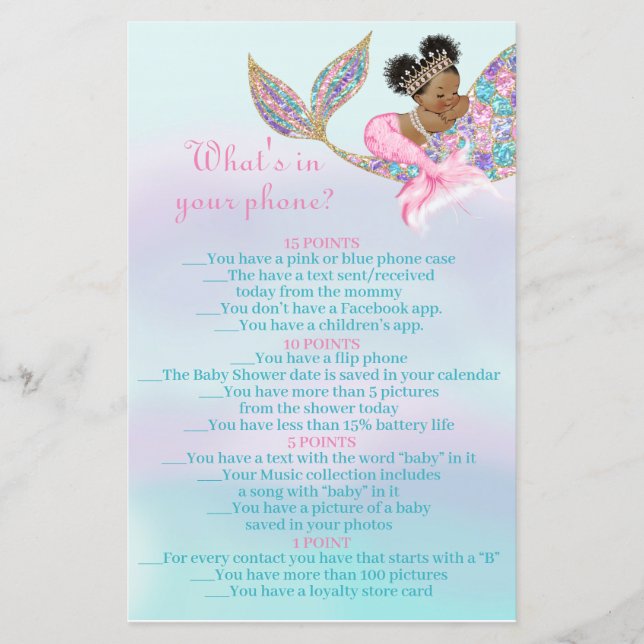 Lámina Bebé de sirena afroamericana en tu teléfono (Anverso)