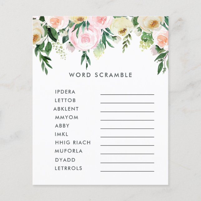 Lámina Bebé ducha acuarela juego floral elegante (Anverso)