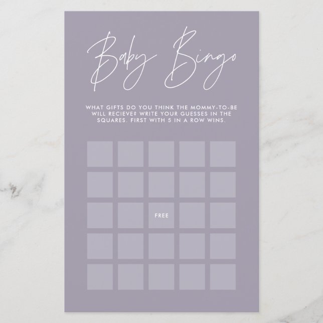 Lámina Bebé ducha bingo moderno lilac violeta (Anverso)
