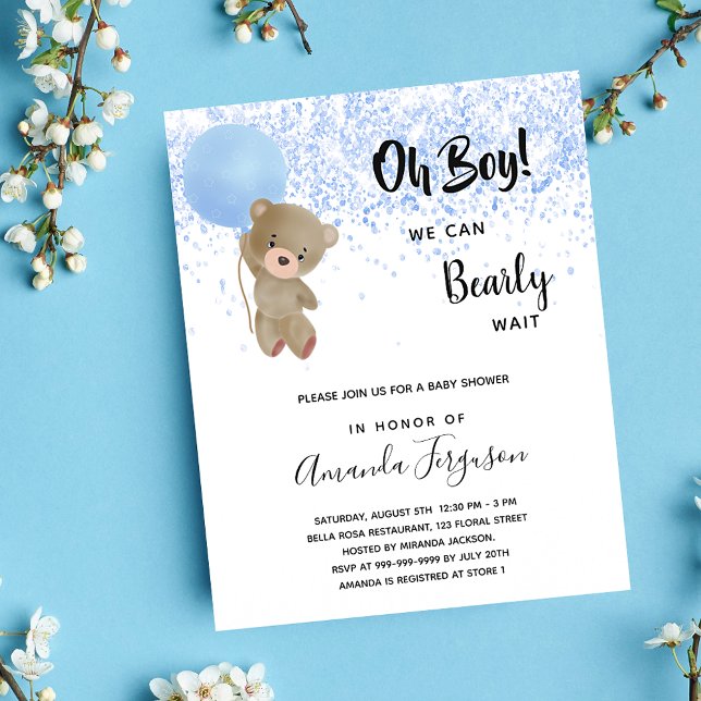 Lámina Bebé ducha oso de peluche niño invitación azul (Subido por el creador)