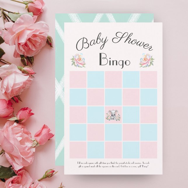 Lámina Bebé Elephant Peonies & Balloons Bingo de Baby Sho (Subido por el creador)