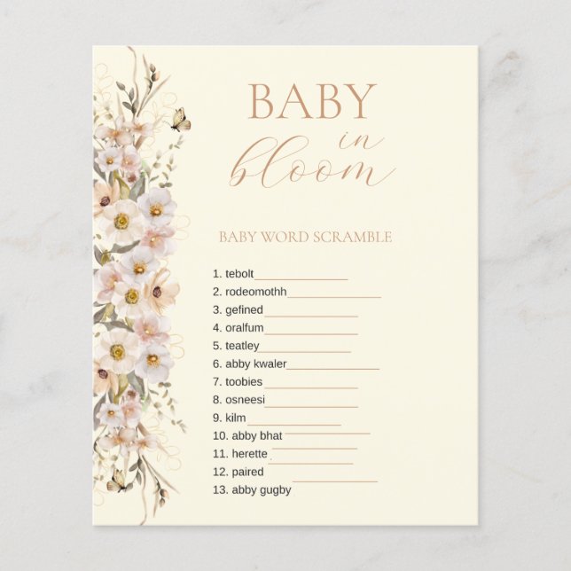 Lámina Bebé En Bloom Boho Juego De Baby Shower Neutral (Anverso)