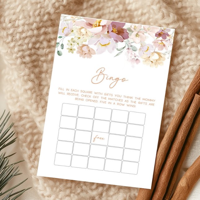 Lámina Bebé en Bloom Florals Juego de Bingo Baby Shower (Spring Wildflower Baby Shower Bingo Card Game)