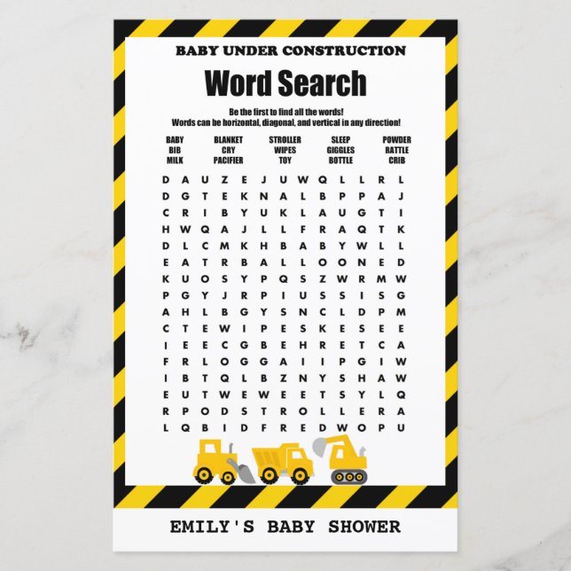 Lámina Bebé en construcción juego de Baby Shower IMPRESO (Anverso)