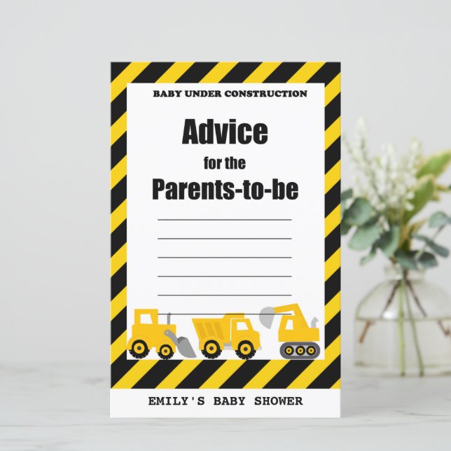 Lámina Bebé en construcción juego de Baby Shower IMPRESO (Anverso de pie)