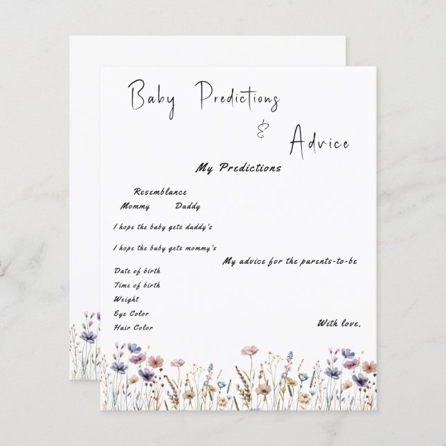 Lámina Bebé en flor silvestre de juego de Baby Shower (Anverso / Reverso)