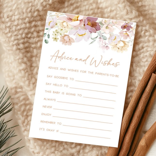 Lámina Bebé en juego de consejos y deseos de florals (Spring Wildflower Baby Shower Advice and Wishes Game)