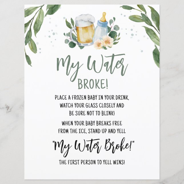 Lámina Bebé Está Elaborando Vegetación Mi Agua Se Rompió  (Anverso)