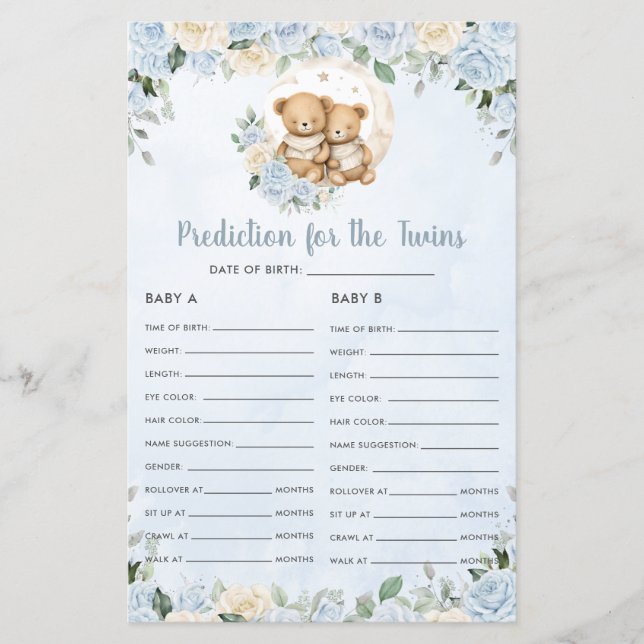 Lámina Bebé floral azul lleva predicción para el juego de (Anverso)