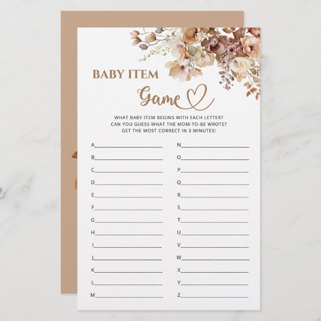 Lámina Bebé juego de artículos para bebé en Baby Shower e (Anverso / Reverso)