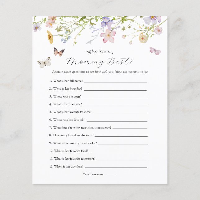 Lámina Bebé mariposa de flores silvestres que conoce a ma (Anverso)