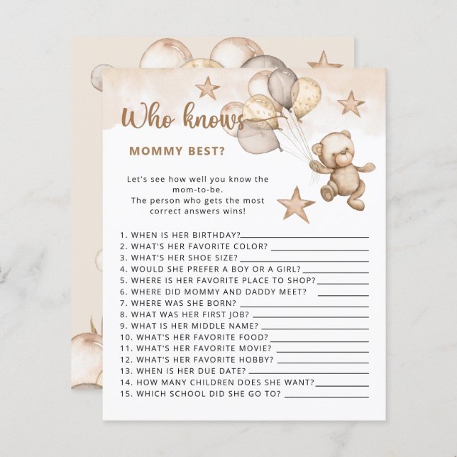 Lámina Bebé Oso que conoce a mamá mejor juego de ducha be (Anverso / Reverso)