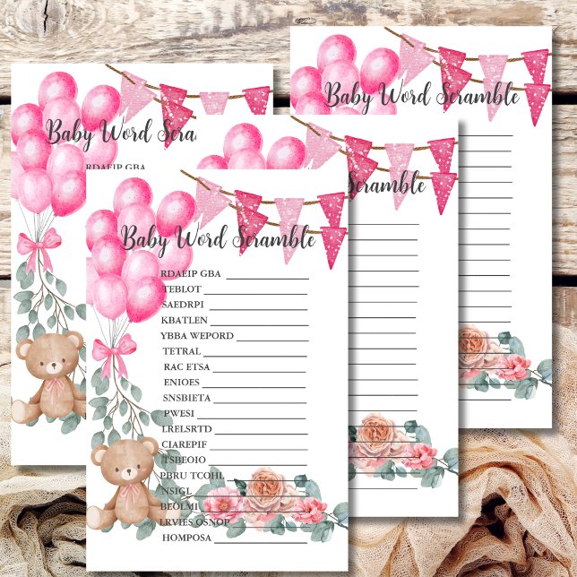 Lámina Bebé Palabra Scramble Chica Dulce Globo Eucalipto (Subido por el creador)