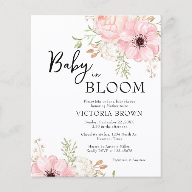 Lámina Bebé presupuestal en la invitación de Baby Shower  (Anverso)