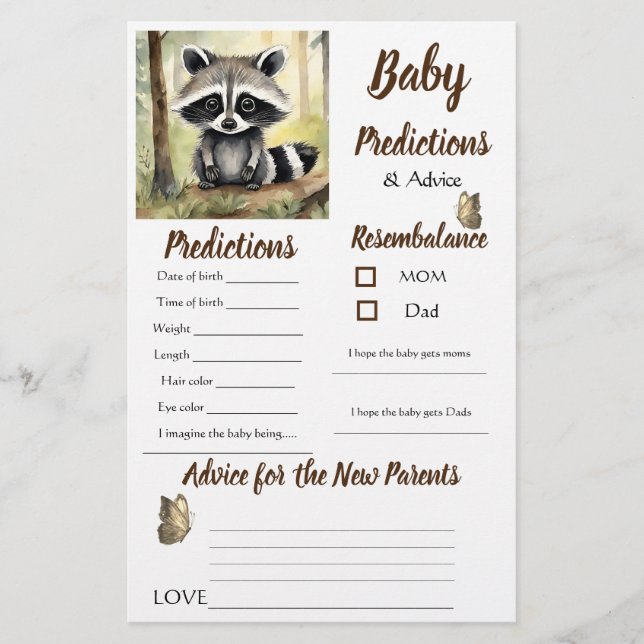 Lámina Bebé Raccoon Baby Predictions Card (Anverso)