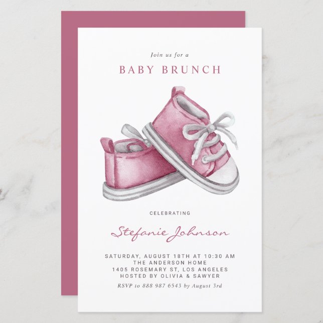 Lámina Bebé rosa zapatillas es una invitación de brunch p (Anverso / Reverso)