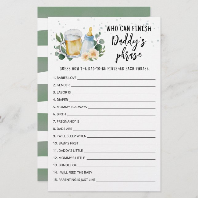 Lámina Bebé se está preparando quién puede terminar el ju (Anverso / Reverso)