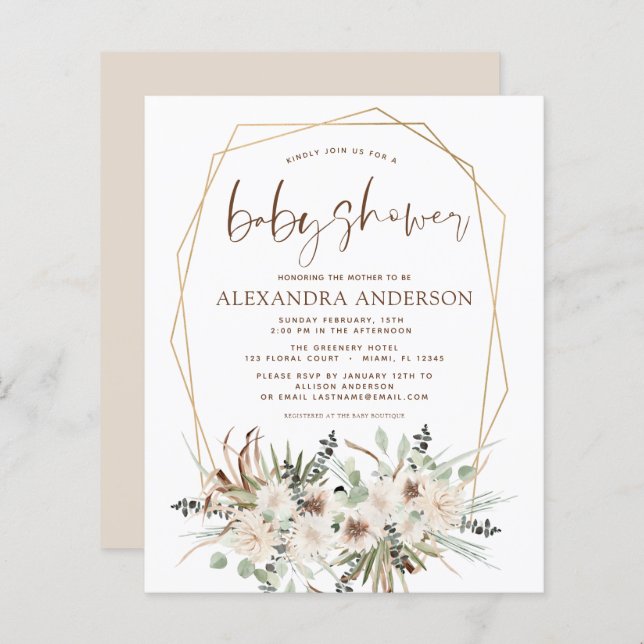 Lámina Bebé Shower de Pasto de Pampas Económico Boho Euca (Anverso / Reverso)